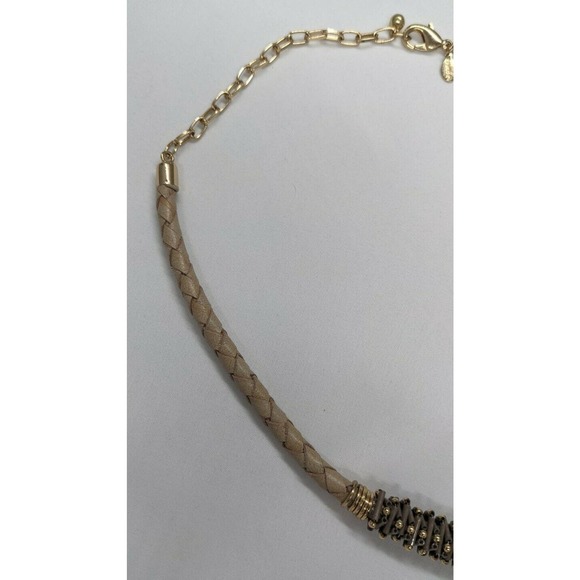 CHICO'S Pendant Necklace Circle Brown Gold Tone Silver Tone Metallic Tan Braided - Picture 5 of 9